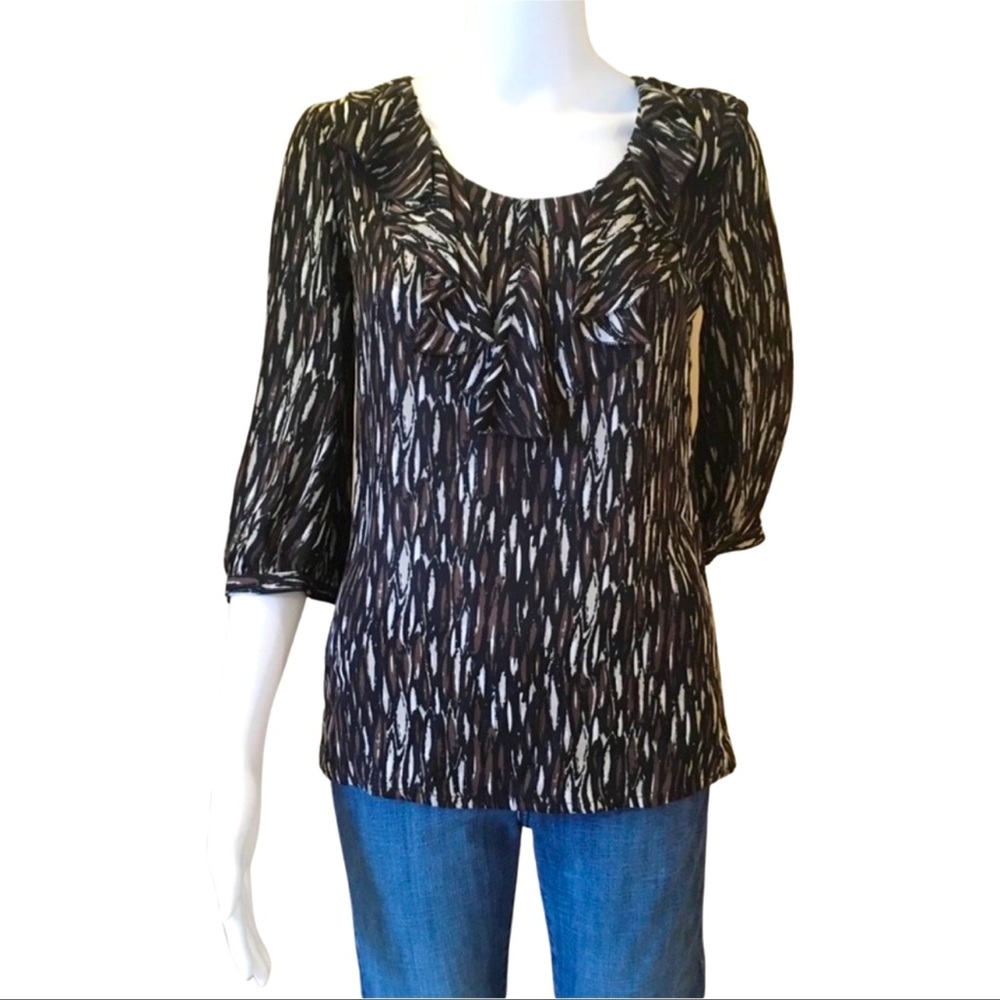 Tory Burch printed ruffles neck silk blouse size 6